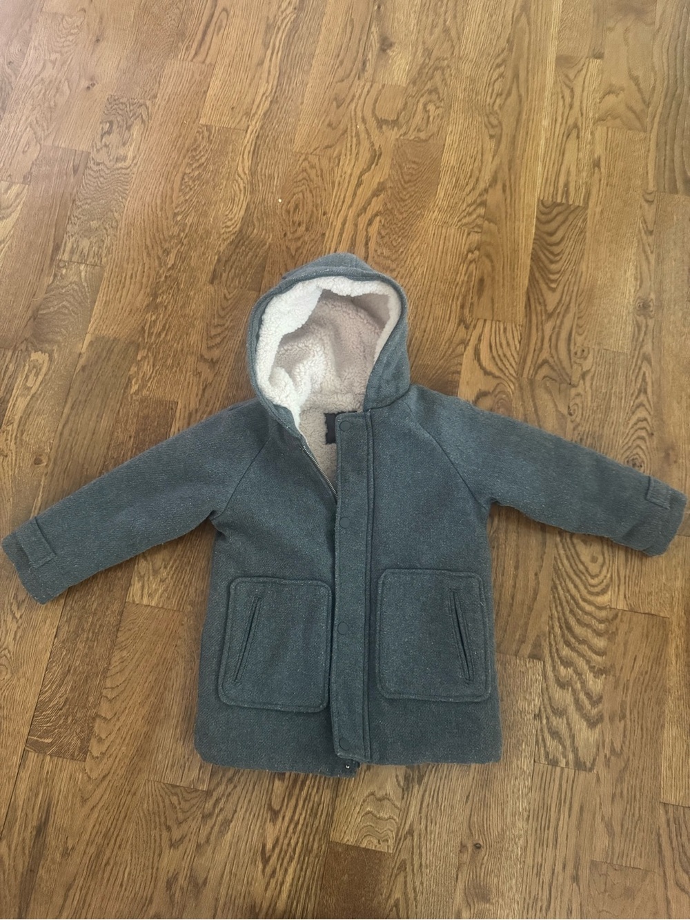 Zara Kids Hooded Pea Coat in Gray with Sherpa Lining